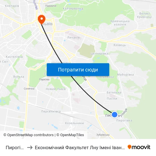 Пирогівка to Економічний Факультет Лну Імені Івана Франка map