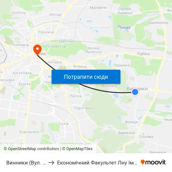 Винники (Вул. Івасюка) to Економічний Факультет Лну Імені Івана Франка map