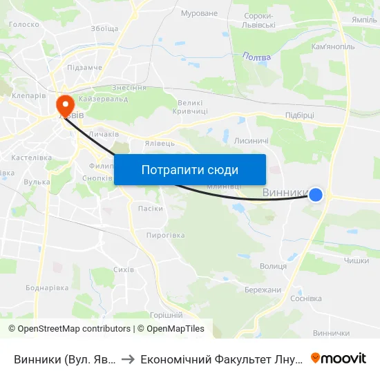 Винники (Вул. Яворницького) to Економічний Факультет Лну Імені Івана Франка map