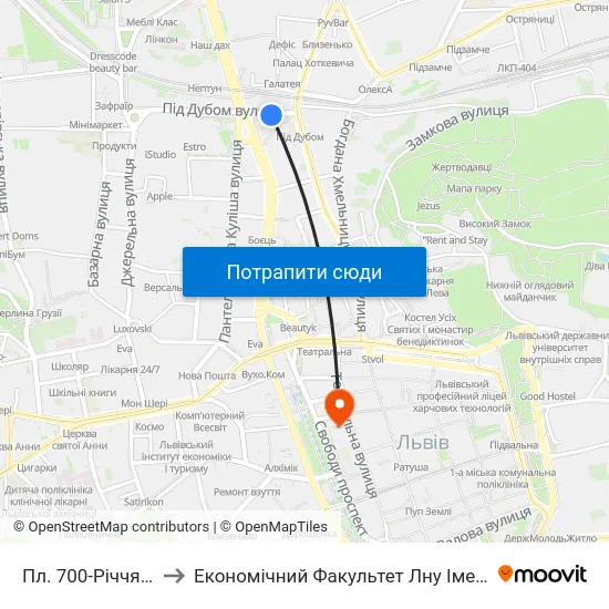 Пл. 700-Річчя Львова to Економічний Факультет Лну Імені Івана Франка map