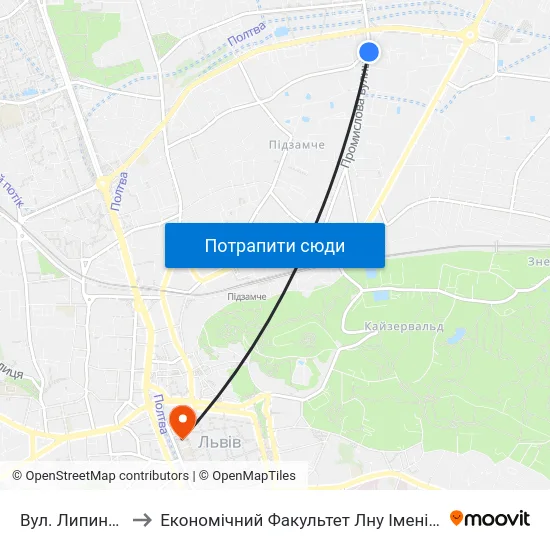 Вул. Липинського to Економічний Факультет Лну Імені Івана Франка map