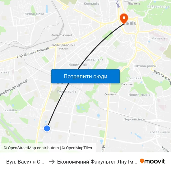 Вул. Василя Симоненка to Економічний Факультет Лну Імені Івана Франка map