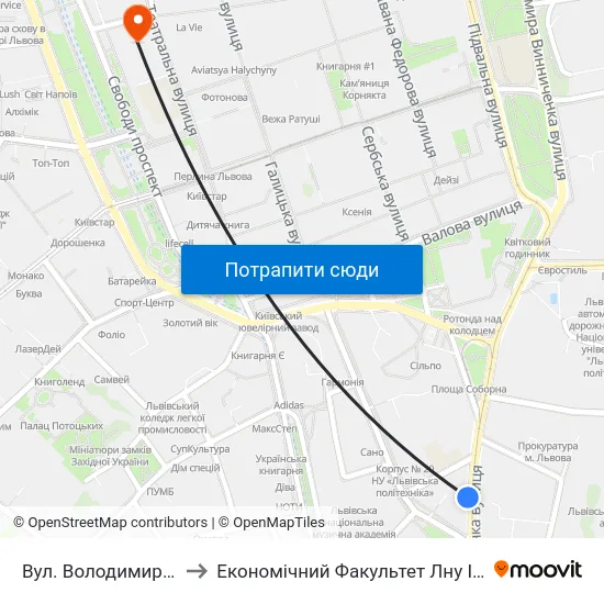 Вул. Володимира Шухевича to Економічний Факультет Лну Імені Івана Франка map
