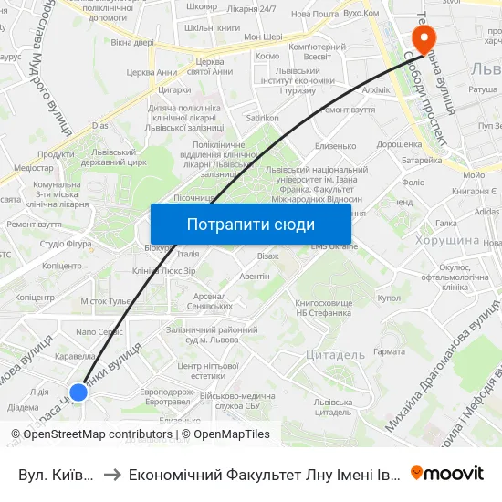 Вул. Київська to Економічний Факультет Лну Імені Івана Франка map