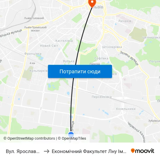 Вул. Ярослава Гашека to Економічний Факультет Лну Імені Івана Франка map