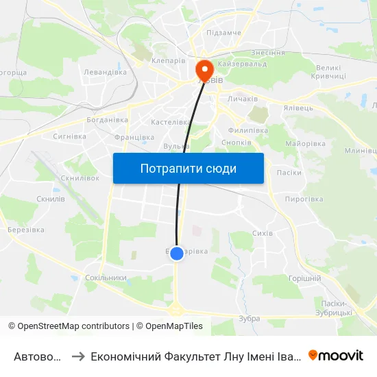 Автовокзал to Економічний Факультет Лну Імені Івана Франка map