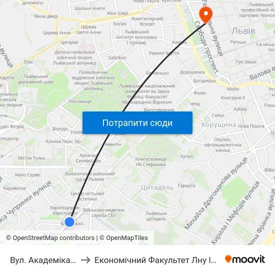 Вул. Академіка Сахарова to Економічний Факультет Лну Імені Івана Франка map