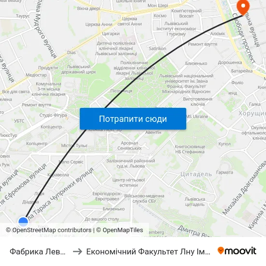 Фабрика Левинського to Економічний Факультет Лну Імені Івана Франка map