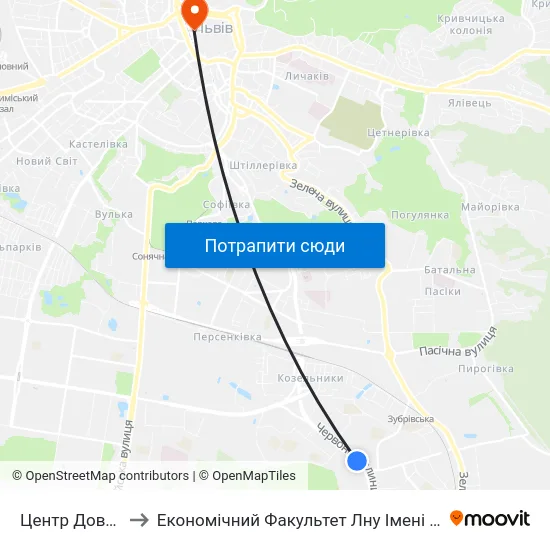 Центр Довженка to Економічний Факультет Лну Імені Івана Франка map