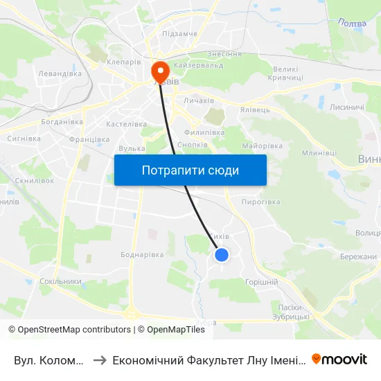 Вул. Коломийська to Економічний Факультет Лну Імені Івана Франка map