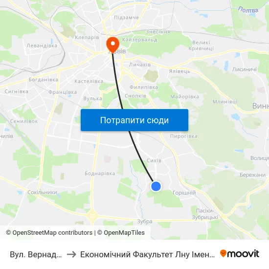 Вул. Вернадського to Економічний Факультет Лну Імені Івана Франка map