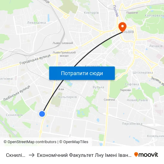 Скнилівок to Економічний Факультет Лну Імені Івана Франка map