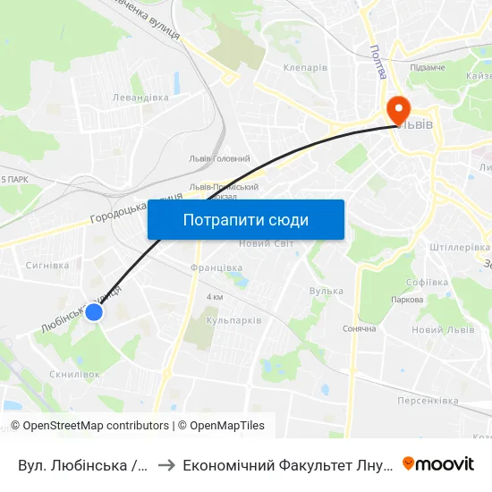 Вул. Любінська / Виговського to Економічний Факультет Лну Імені Івана Франка map