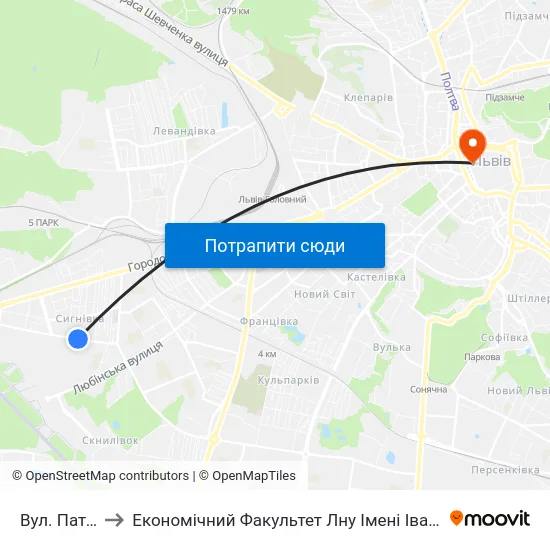 Вул. Патона to Економічний Факультет Лну Імені Івана Франка map