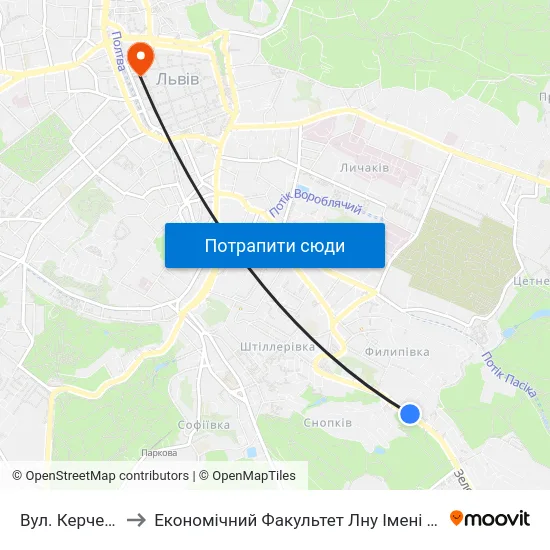 Вул. Керченська to Економічний Факультет Лну Імені Івана Франка map