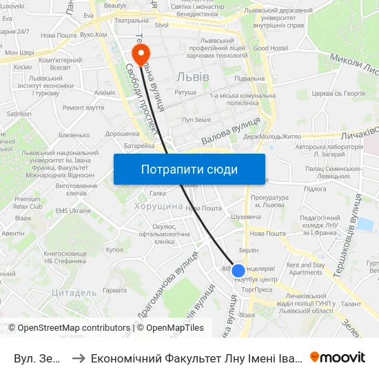 Вул. Зелена to Економічний Факультет Лну Імені Івана Франка map