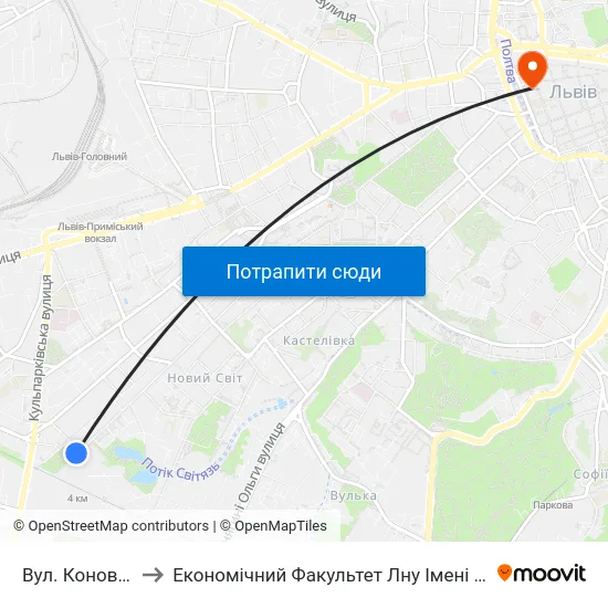 Вул. Коновальця to Економічний Факультет Лну Імені Івана Франка map