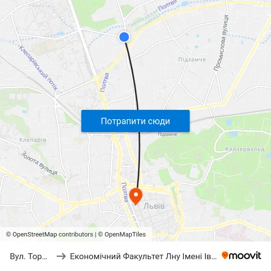 Вул. Торф'Яна to Економічний Факультет Лну Імені Івана Франка map