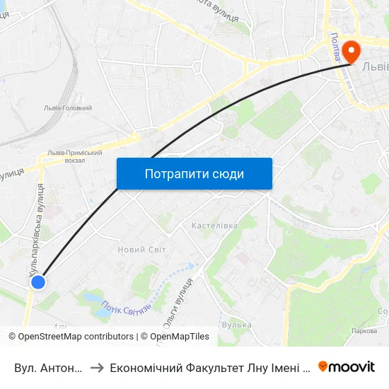 Вул. Антоновича to Економічний Факультет Лну Імені Івана Франка map