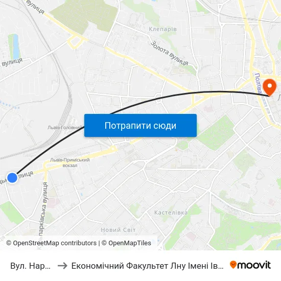 Вул. Народна to Економічний Факультет Лну Імені Івана Франка map