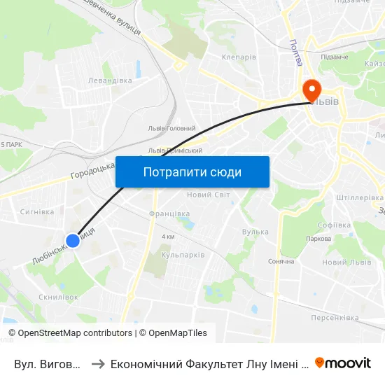 Вул. Виговського to Економічний Факультет Лну Імені Івана Франка map