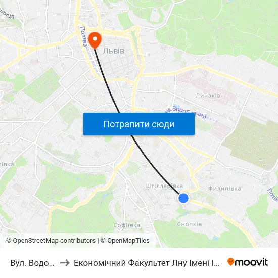 Вул. Водогінна to Економічний Факультет Лну Імені Івана Франка map