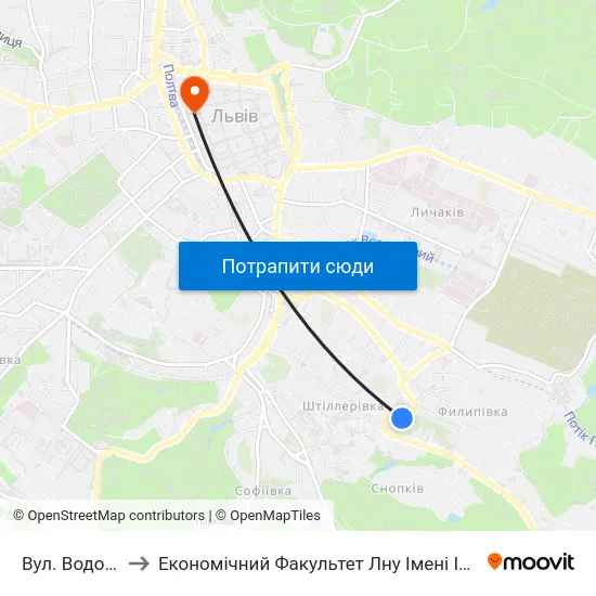Вул. Водогінна to Економічний Факультет Лну Імені Івана Франка map