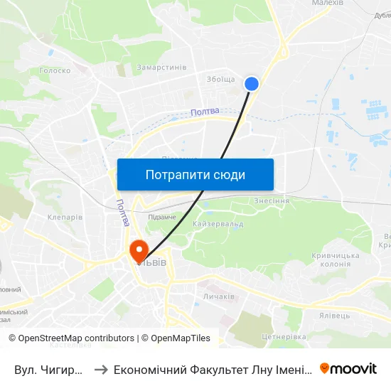 Вул. Чигиринська to Економічний Факультет Лну Імені Івана Франка map
