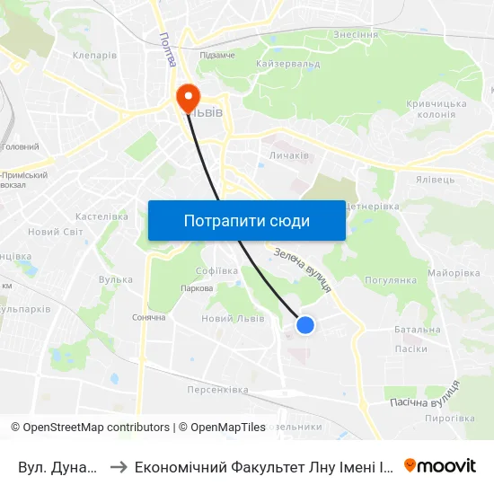 Вул. Дунайська to Економічний Факультет Лну Імені Івана Франка map