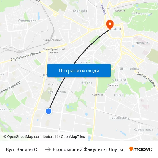 Вул. Василя Симоненка to Економічний Факультет Лну Імені Івана Франка map