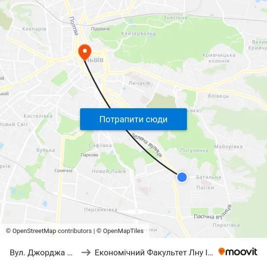 Вул. Джорджа Вашингтона to Економічний Факультет Лну Імені Івана Франка map
