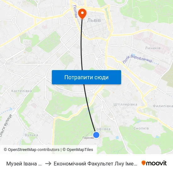 Музей Івана Франка to Економічний Факультет Лну Імені Івана Франка map