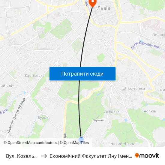Вул. Козельницька to Економічний Факультет Лну Імені Івана Франка map