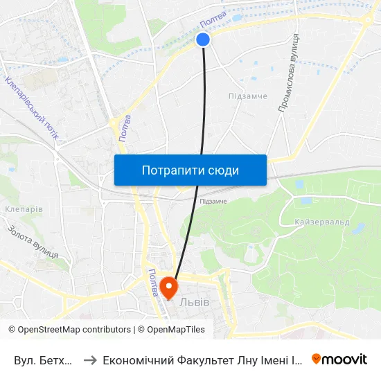 Вул. Бетховена to Економічний Факультет Лну Імені Івана Франка map