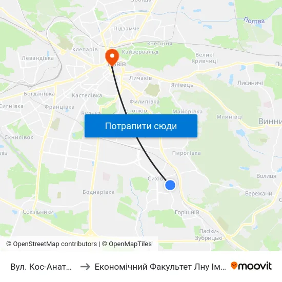 Вул. Кос-Анатольського to Економічний Факультет Лну Імені Івана Франка map