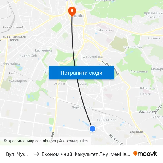 Вул. Чукаріна to Економічний Факультет Лну Імені Івана Франка map