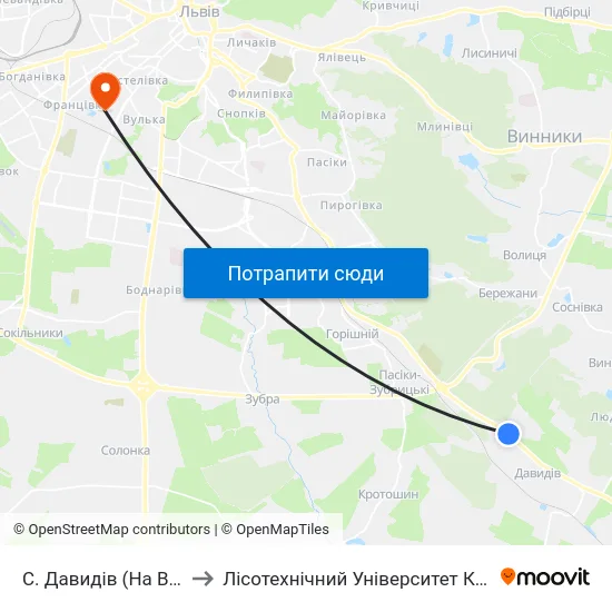 С. Давидів (На Вимогу) to Лісотехнічний Університет Корпус № 1 map