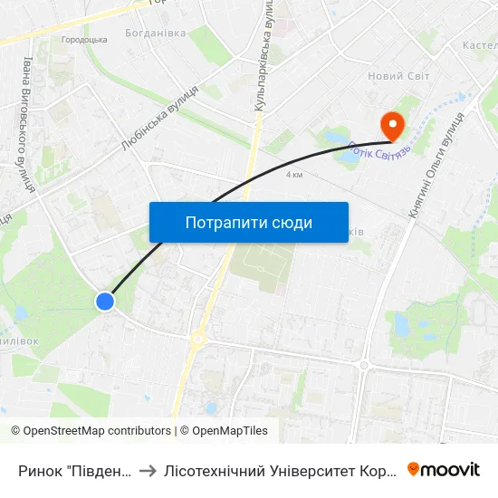 Ринок "Південний" to Лісотехнічний Університет Корпус № 1 map