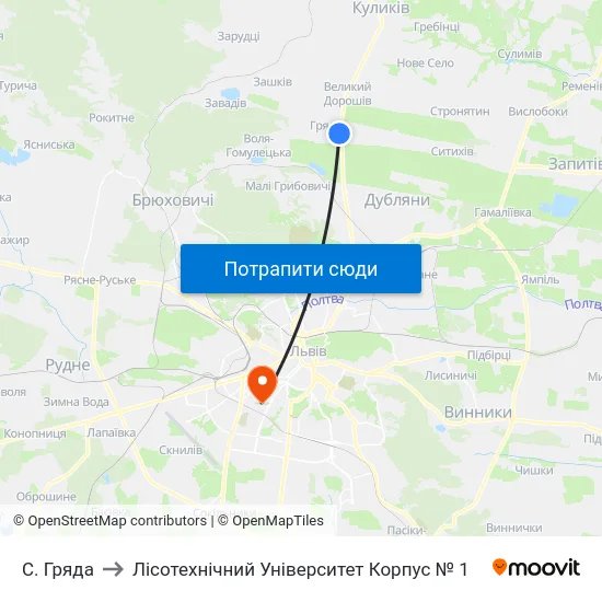 С. Гряда to Лісотехнічний Університет Корпус № 1 map
