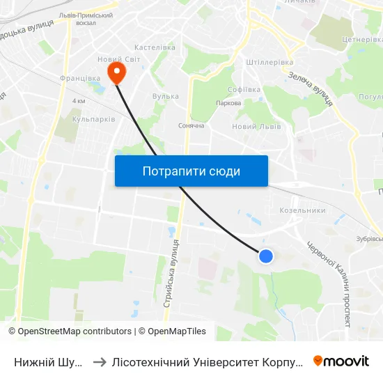 Нижній Шувар to Лісотехнічний Університет Корпус № 1 map