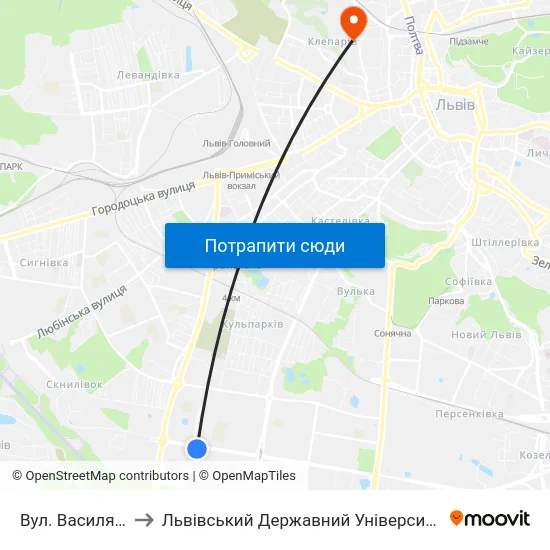 Вул. Василя Симоненка to Львівський Державний Університет Безпеки Життєдіяльності map