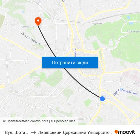 Вул. Шота Руставелі to Львівський Державний Університет Безпеки Життєдіяльності map