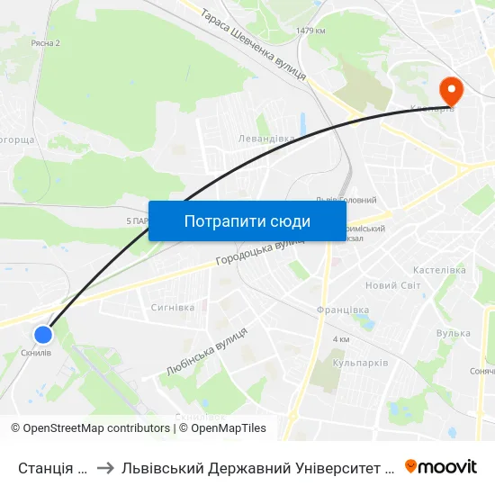 Станція Скнилів to Львівський Державний Університет Безпеки Життєдіяльності map