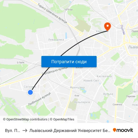 Вул. Патона to Львівський Державний Університет Безпеки Життєдіяльності map