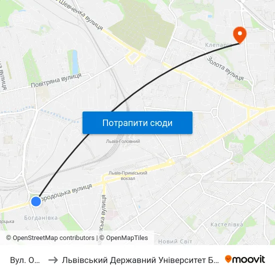 Вул. Окружна to Львівський Державний Університет Безпеки Життєдіяльності map