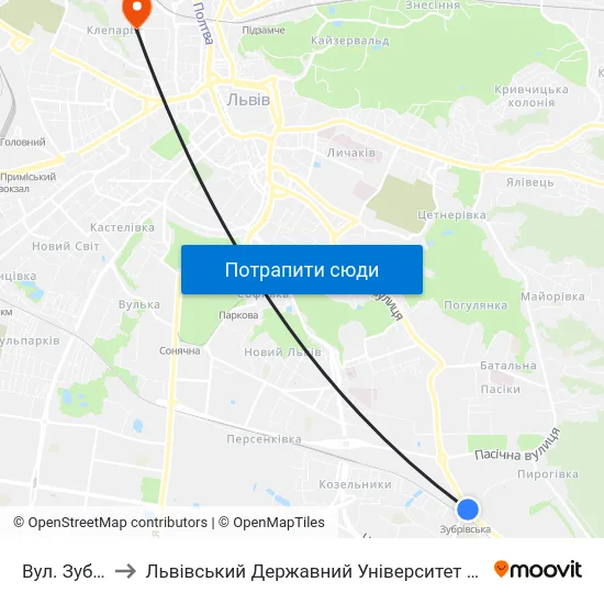 Вул. Зубрівська to Львівський Державний Університет Безпеки Життєдіяльності map