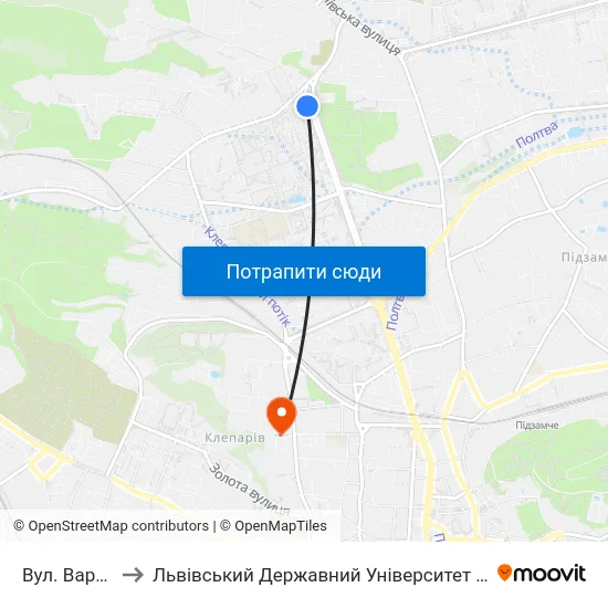Вул. Варшавська to Львівський Державний Університет Безпеки Життєдіяльності map