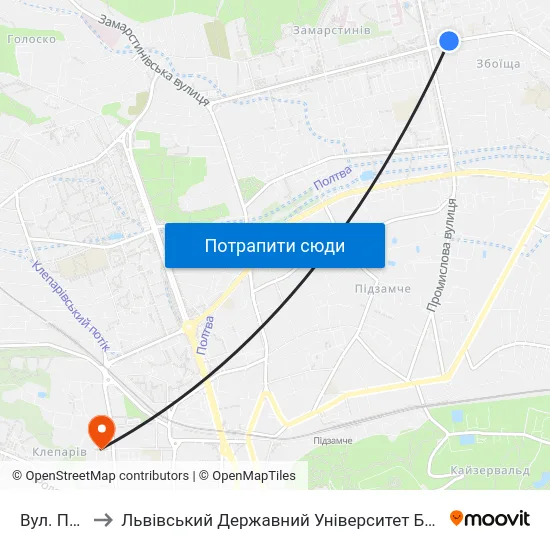 Вул. Плугова to Львівський Державний Університет Безпеки Життєдіяльності map