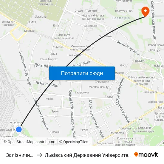 Залізничний Вокзал to Львівський Державний Університет Безпеки Життєдіяльності map