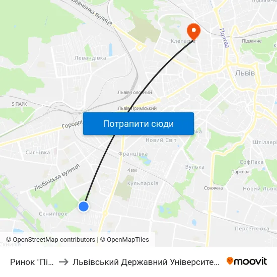 Ринок "Південний" to Львівський Державний Університет Безпеки Життєдіяльності map